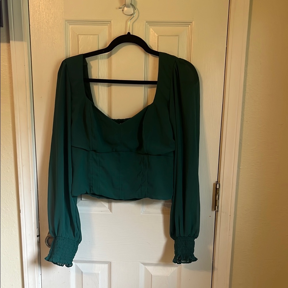 Abercrombie & Fitch Green Cropped Ruched Blouse